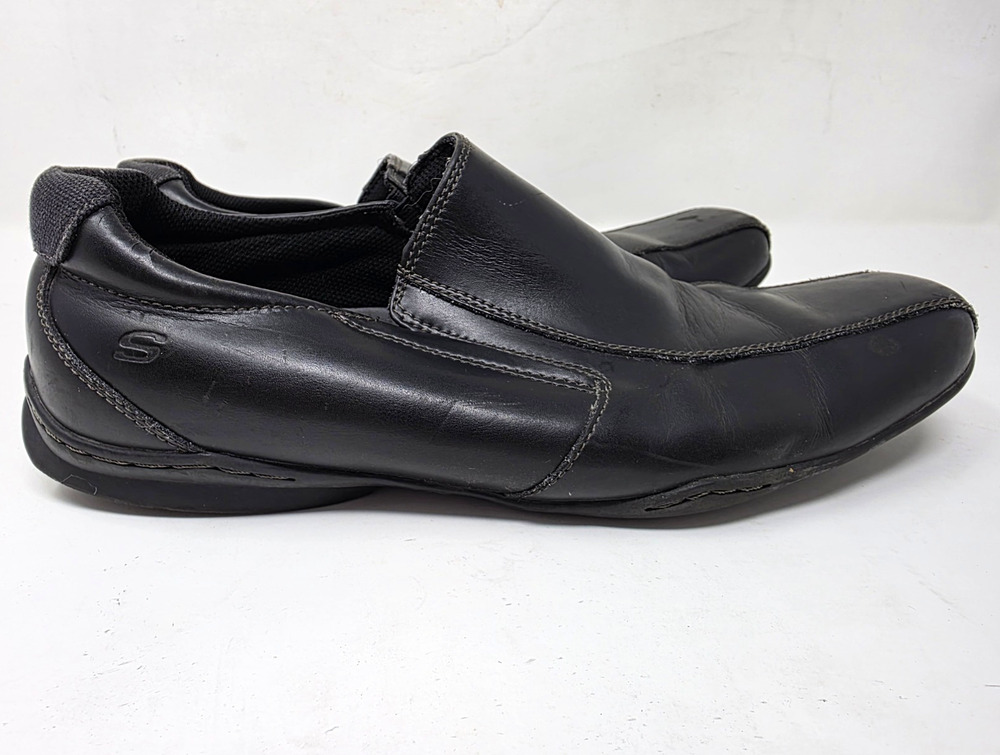 Skechers 61993 Men's Leather Slip-On Casual Loafer Shoes Black US 11